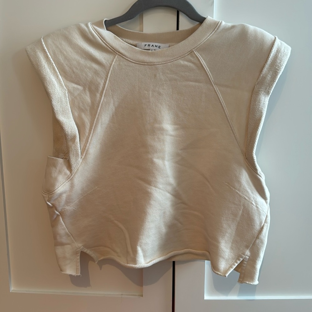 FRAME Roll Sleeve Crop Sweatshirt - XS - Oatmeal